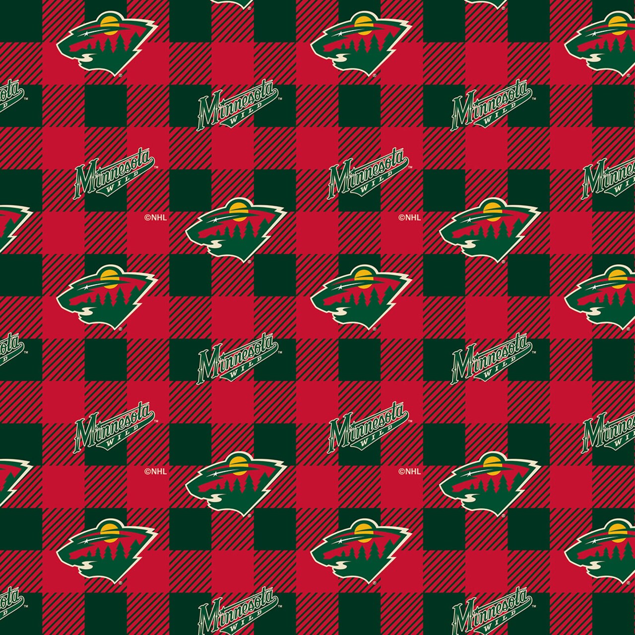 Sykel Enterprises NHL Team Fleece Blanket Fabric-Minnesota Wild Buffalo Plaid Fleece Fabric